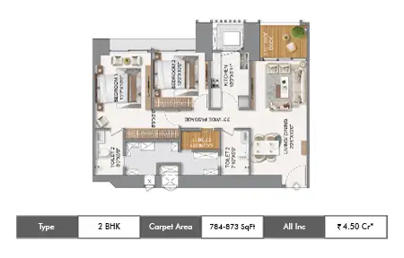 2 BHK  - 784-873 SqFt